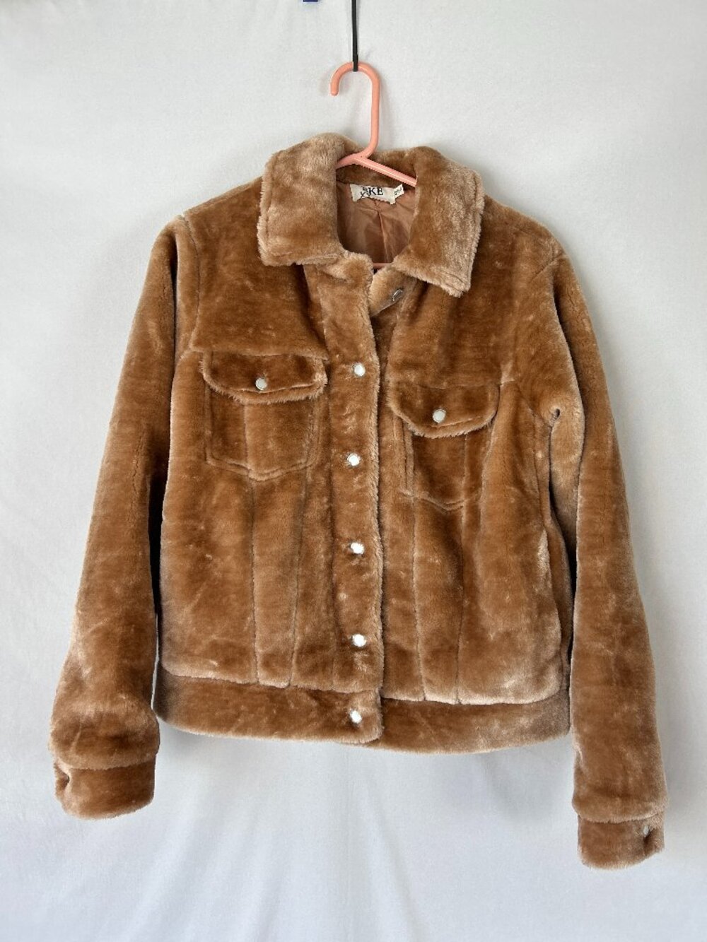 BKE Plush Teddy Minimalism Jacket XS Over sized Tan (Flaw)